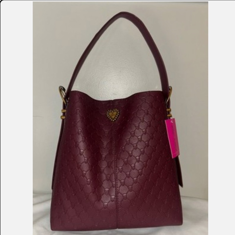 Betsey Johnson XO Millie cherry tote with skulls